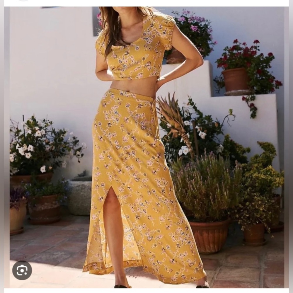 NEW Free People Talia Tumeric Floral Maxi Skirt
